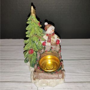 Tii Collections Christmas Holiday Resin Glittered Snowman & Tree Candle Holder